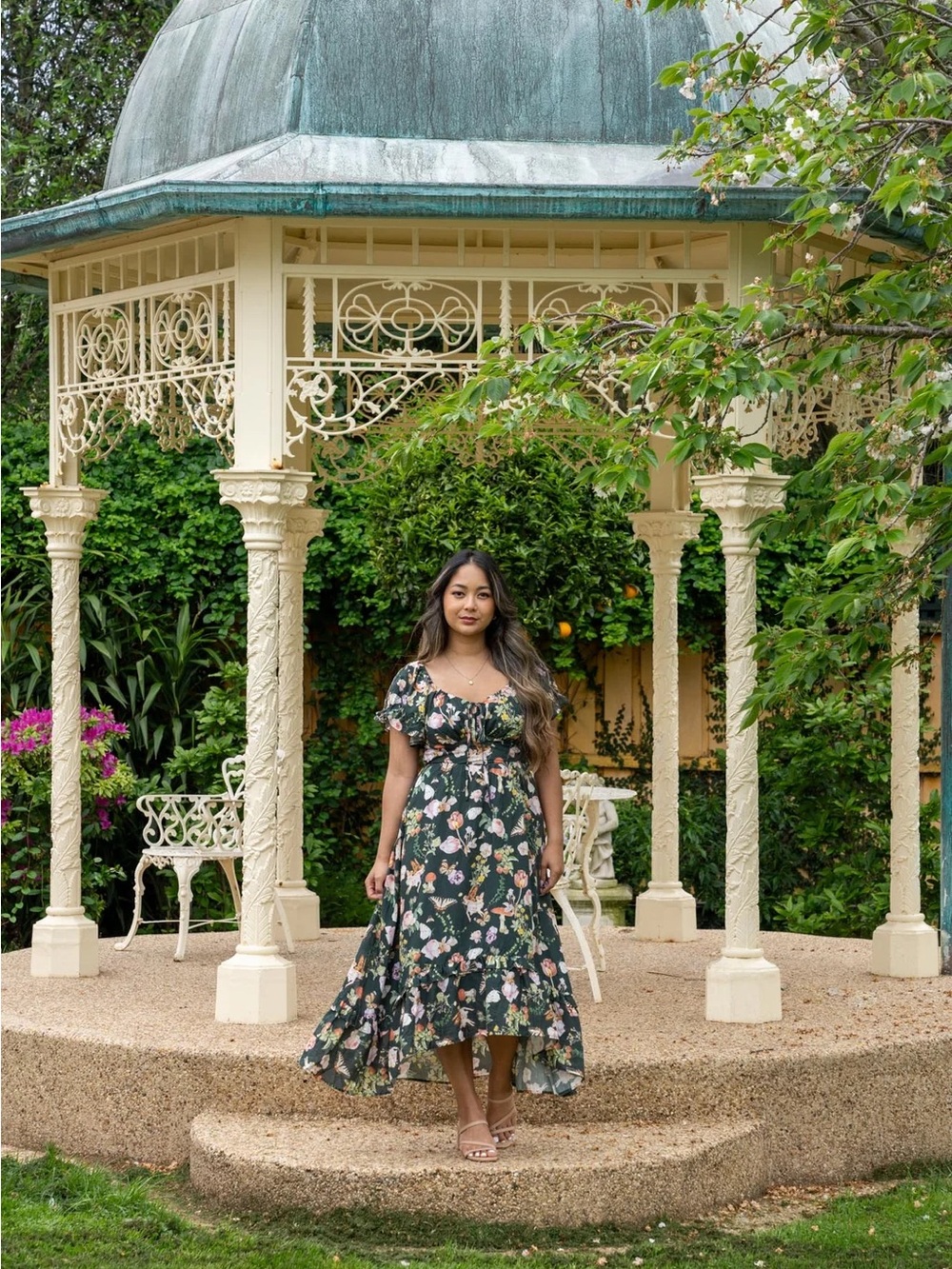 Aulieude Ashley  linen/cotton Forest Fairytale Green Puff-Sleeve Dress
